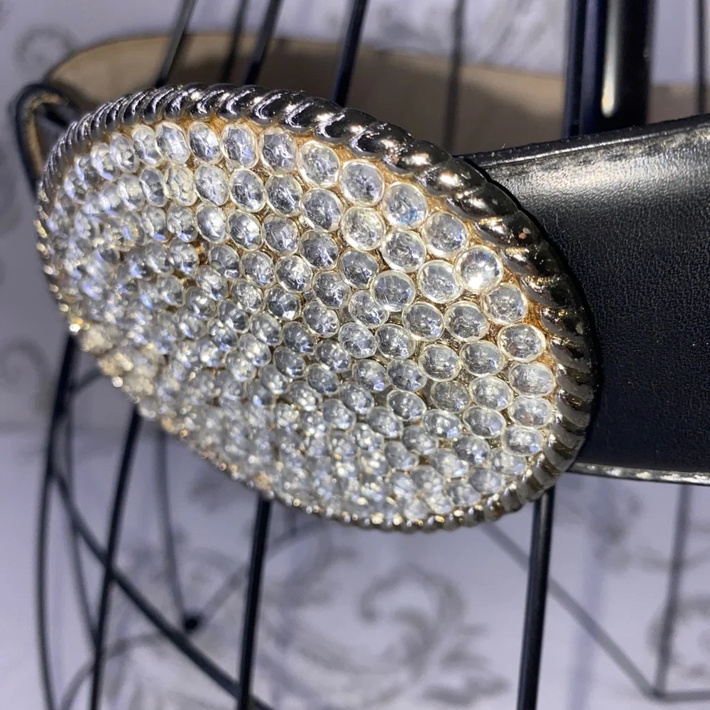 Vintage Rhinestone Belt Black Leather Made In The USA